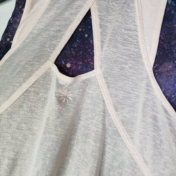 Athleta Girl Team Up Layered Tank L 12 Pink Navy Blue Galaxy Print - Picture 8 of 9